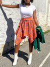 Plaid Tied Asymmetric Skirt