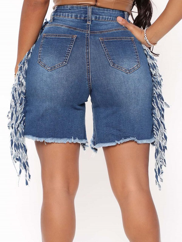 Fringe Combo Denim Shorts
