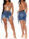 Fringe Combo Denim Shorts