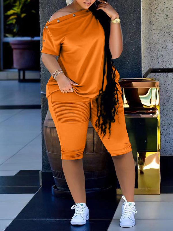 Button-Shoulder Tee & Biker Shorts Set