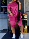 Button-Shoulder Tee & Biker Shorts Set