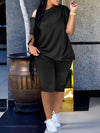 Button-Shoulder Tee & Biker Shorts Set