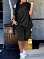 Button-Shoulder Tee & Biker Shorts Set