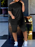 Button-Shoulder Tee & Biker Shorts Set