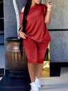 Button-Shoulder Tee & Biker Shorts Set