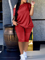 Button-Shoulder Tee & Biker Shorts Set
