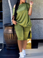 Button-Shoulder Tee & Biker Shorts Set
