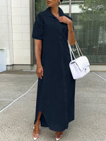 Short-Sleeve Slit Shirt Dress