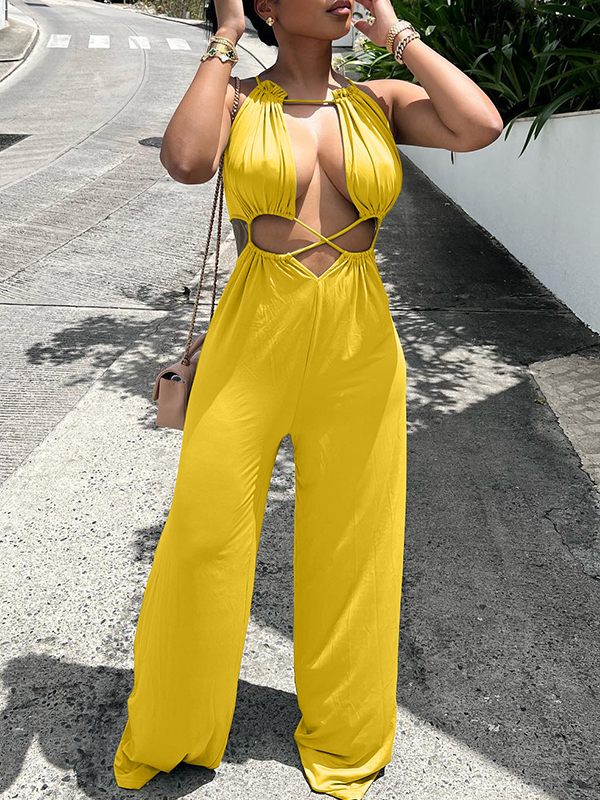 Lace-Up Wide-Leg Jumpsuit-Clearance