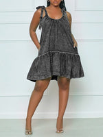 Tied Ruffle Denim Dress