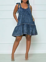 Tied Ruffle Denim Dress