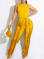 Bellizimos Solid Tank Top & Fringe Pants Set