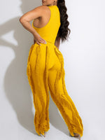 Bellizimos Solid Tank Top & Fringe Pants Set