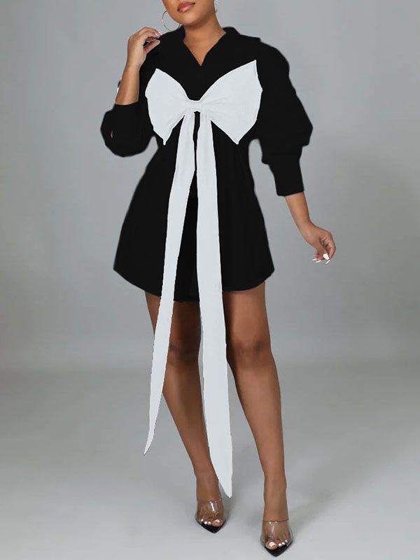 Plus Size Two-Tone Tied Shirt Dress