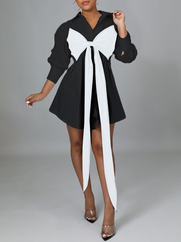 Plus Size Two-Tone Tied Shirt Dress