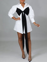 Plus Size Two-Tone Tied Shirt Dress