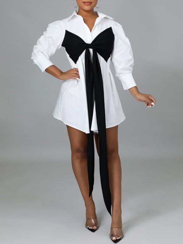 Plus Size Two-Tone Tied Shirt Dress