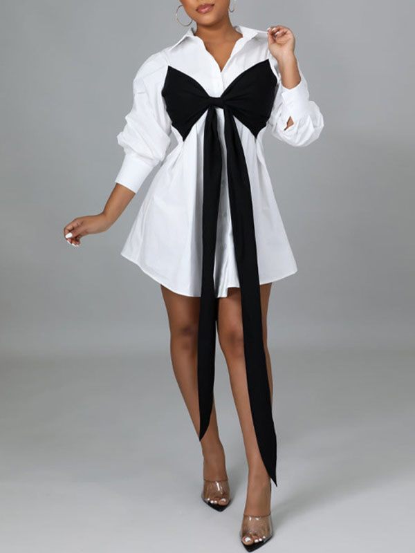 Plus Size Two-Tone Tied Shirt Dress