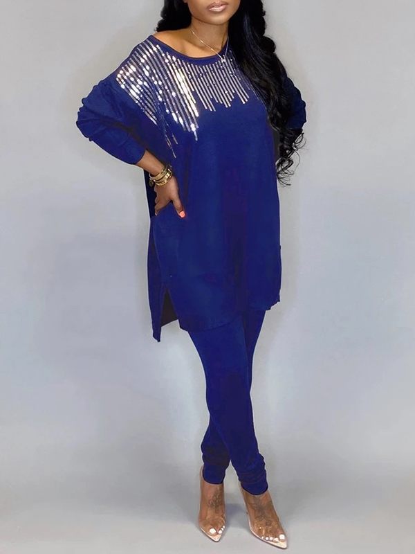 Sequin Boat-Neck Top & Pants Set