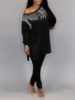 Sequin Boat-Neck Top & Pants Set
