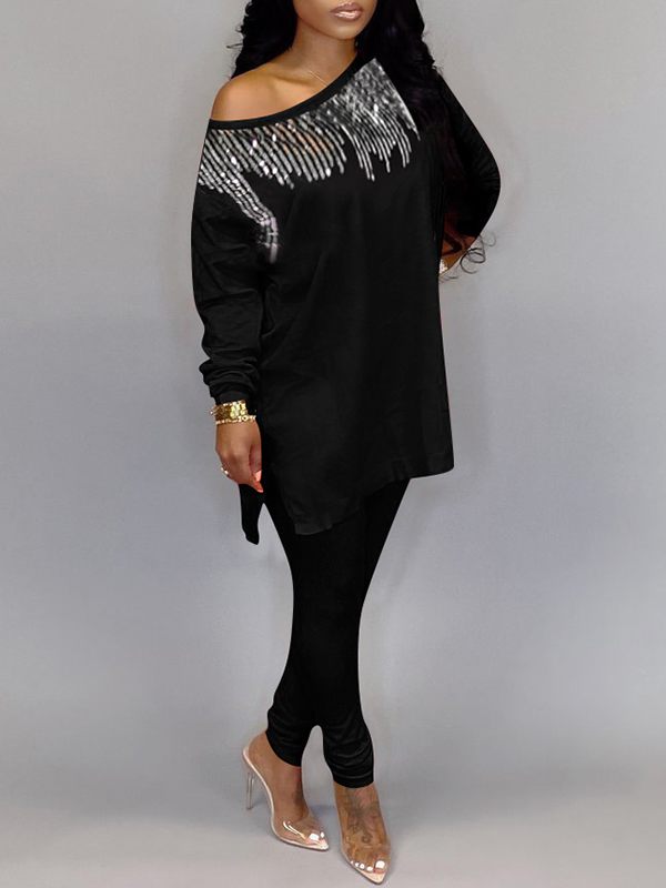 Sequin Boat-Neck Top & Pants Set