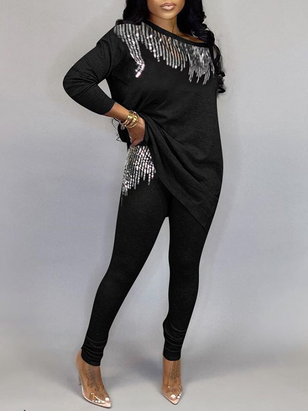 Sequin Boat-Neck Top & Pants Set