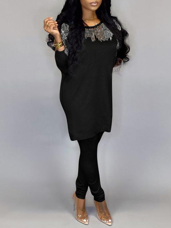 Sequin Boat-Neck Top & Pants Set