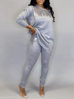 Sequin Boat-Neck Top & Pants Set