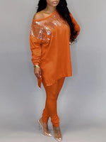 Sequin Boat-Neck Top & Pants Set