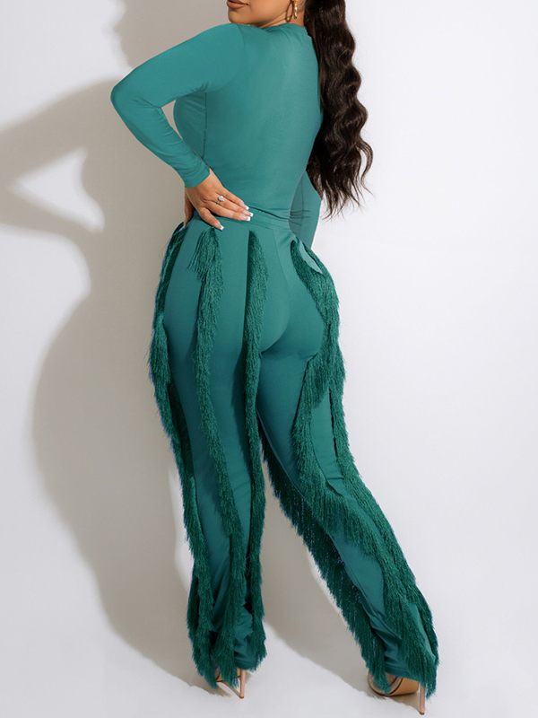 Bellizimos Solid Bodysuit & Fringe Pants Set