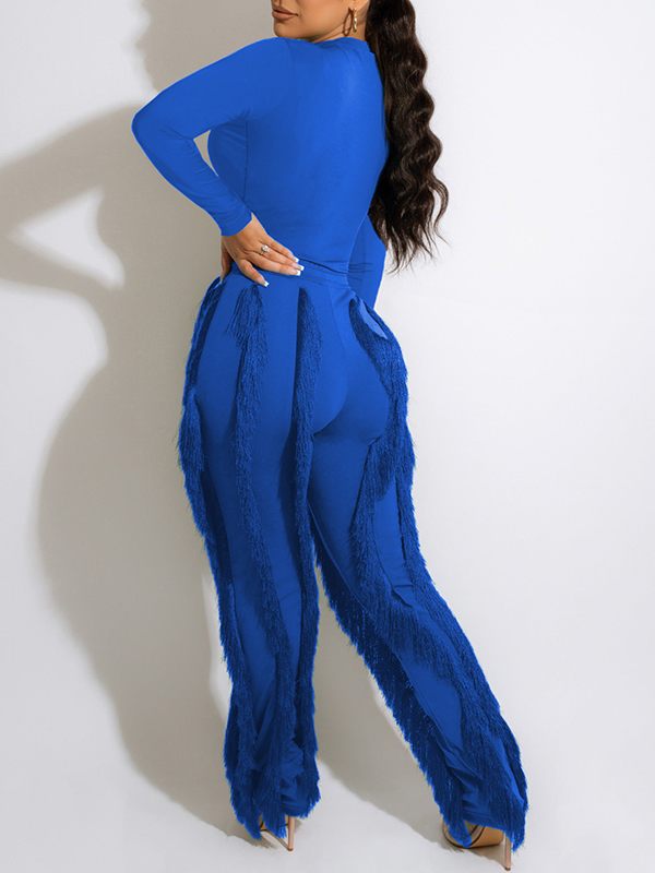 Bellizimos Solid Bodysuit & Fringe Pants Set