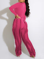 Bellizimos Solid Bodysuit & Fringe Pants Set