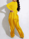 Bellizimos Solid Bodysuit & Fringe Pants Set