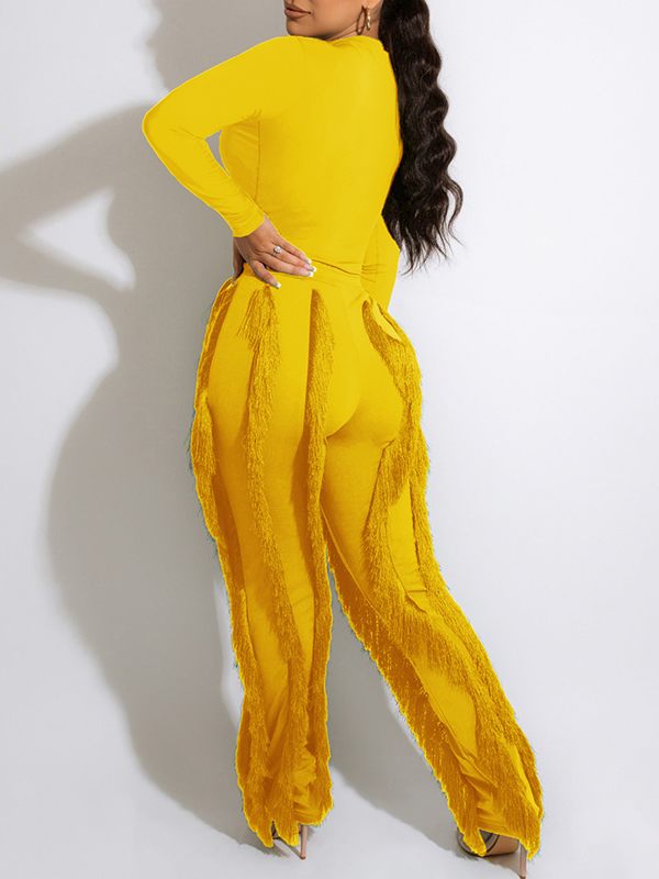 Bellizimos Solid Bodysuit & Fringe Pants Set