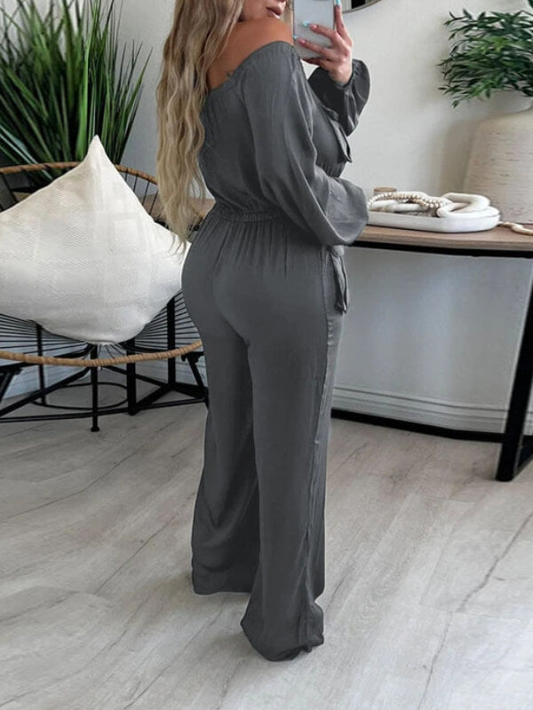 Off-Shoulder Drawstring Jumpsuit