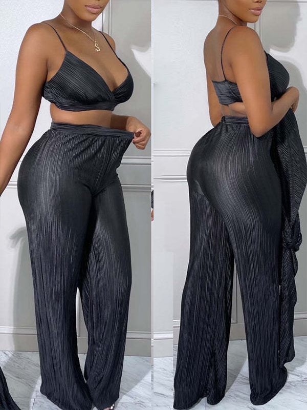 Solid Pleated Three-Piece Set