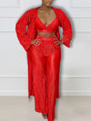 Solid Pleated Three-Piece Set