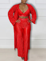 Solid Pleated Three-Piece Set
