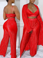 Solid Pleated Three-Piece Set