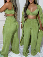Solid Pleated Three-Piece Set