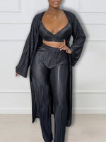 Solid Pleated Three-Piece Set