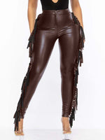 Fringe-Combo Faux-Leather Pants