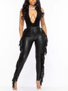 Fringe-Combo Faux-Leather Pants