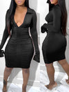 Solid V-Neck Ruched Dress