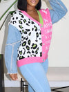 Denim Combo Leopard Cardigan