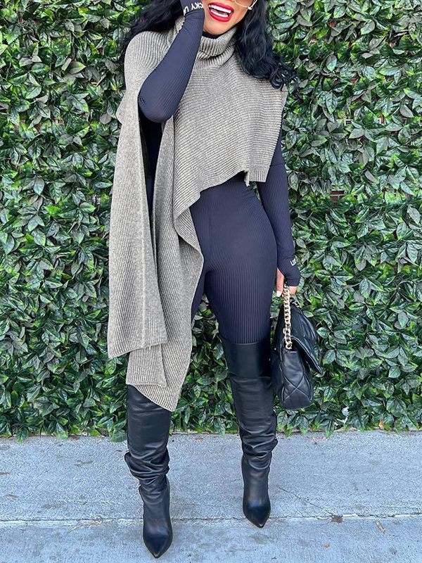 Bellizimos Asymmetric Turtleneck Knit Cape
