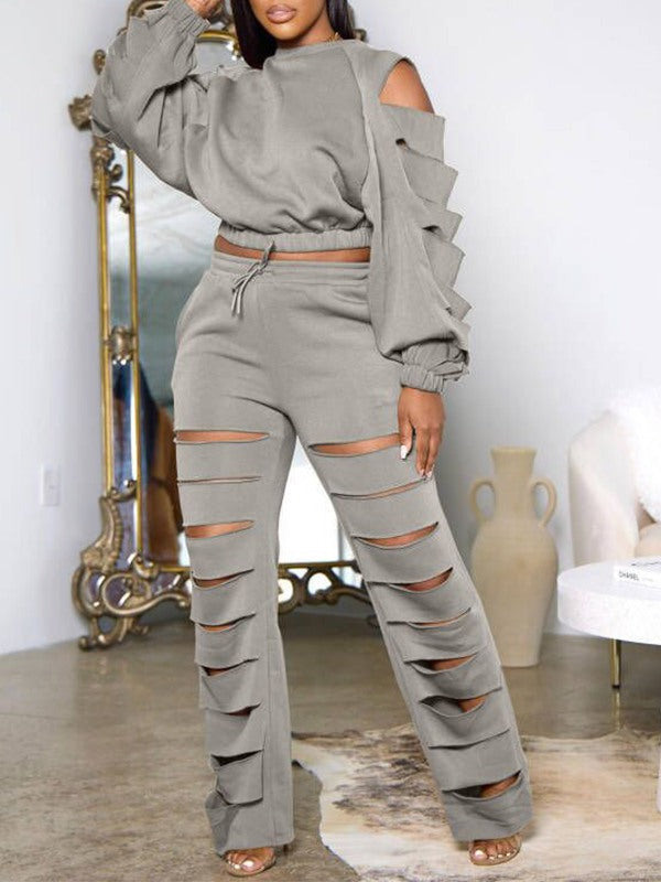 Ripped Sweatshirt & Pants Set