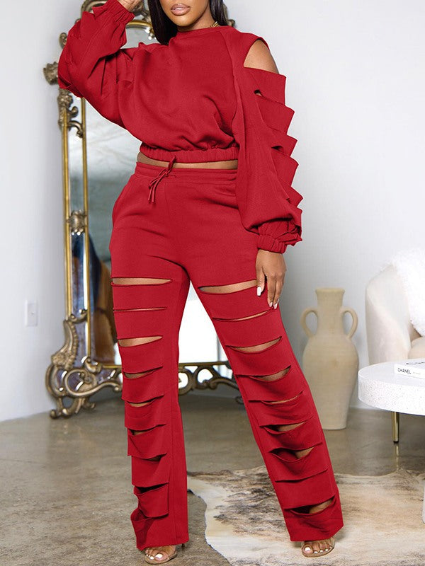 Ripped Sweatshirt & Pants Set