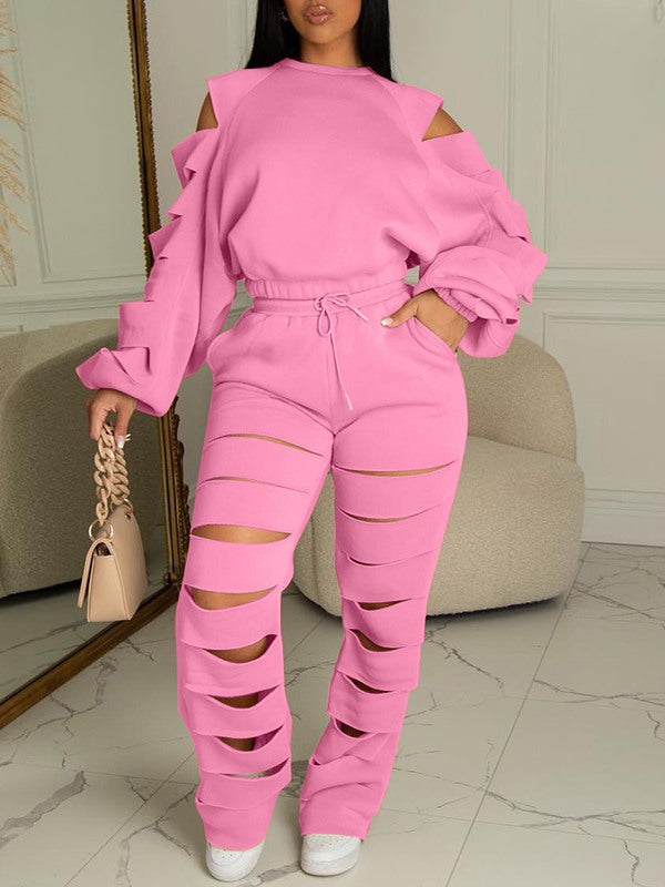 Ripped Sweatshirt & Pants Set