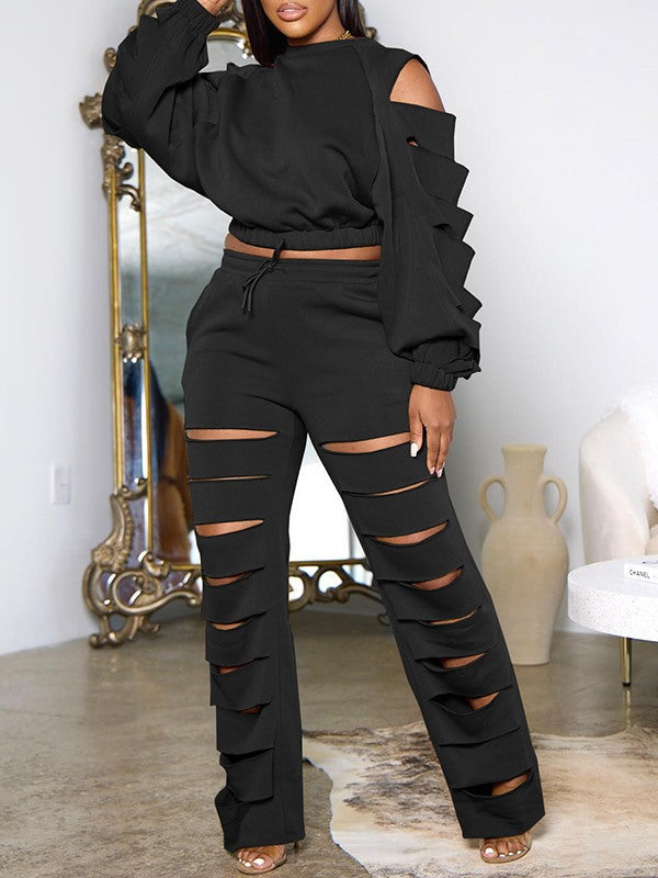 Ripped Sweatshirt & Pants Set